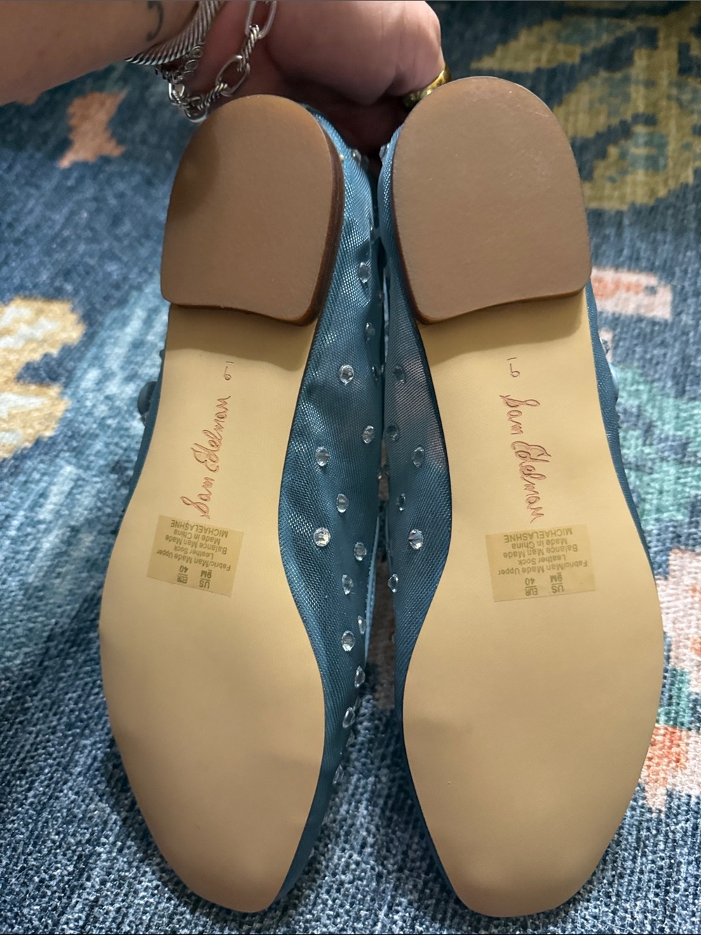 Sam Edelman Dusty Blue Studded Mary Jane Flats - Picture 5 of 5